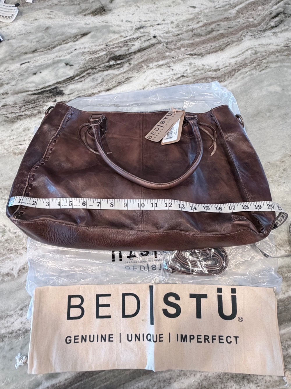 Bed Stu Rockaway Stitch-Detail Distressed
Satchel Bag color-Teak Rustic - Picture 10 of 16